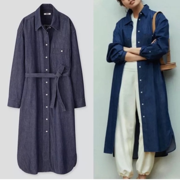 Uniqlo U Denim Long Sleeve Shirt Dress 